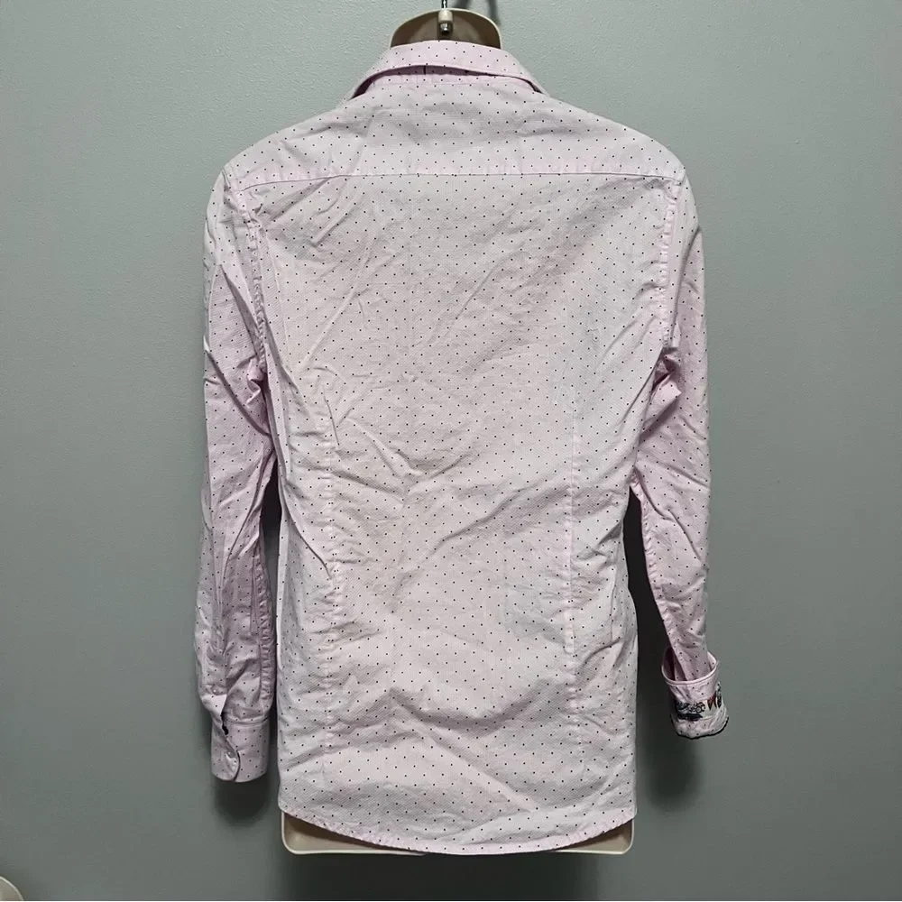 Denim & Flower Ricky Singh Pink Button-Down Shirt W/Dots Size M - Picture 5 of 8